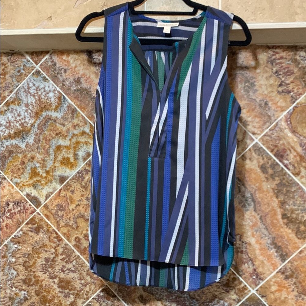 Women's Dana Buchman Blue, Black, White & Green Vertical Striped Blouse Size S